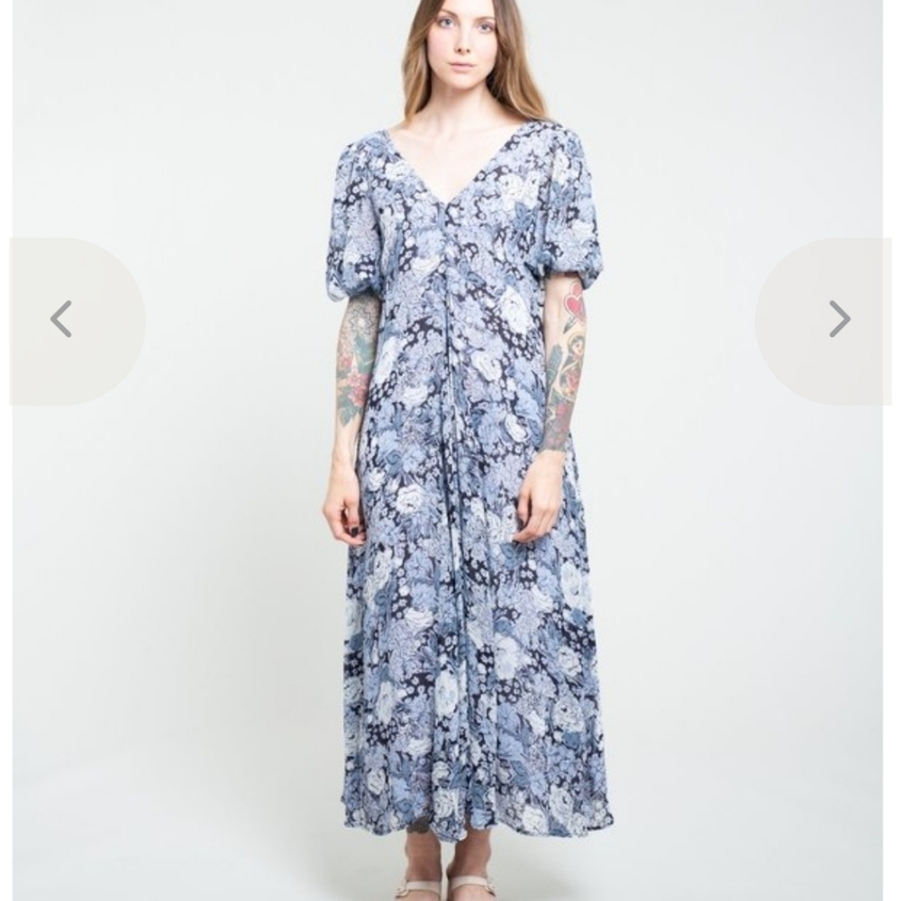 GANNI Elm Georgette Floral Print Midi Dress Large 40
